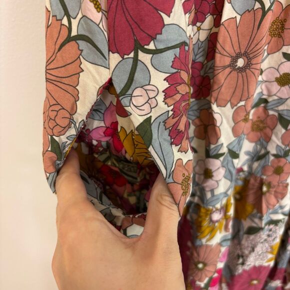 Natural Life Pink and Yellow Floral Print Collared V Neck Short Sleeve Midi Dres - Picture 6 of 7